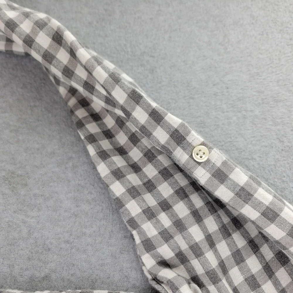 Banana Republic Shirt Mens M Gray Check Long Sleeve Linen Button Up Casual